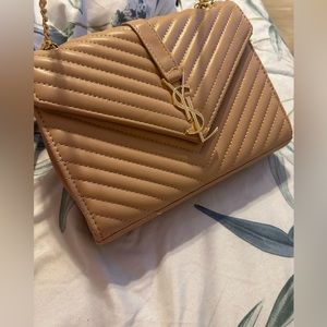 YSL gold chain tan shoulder handbag